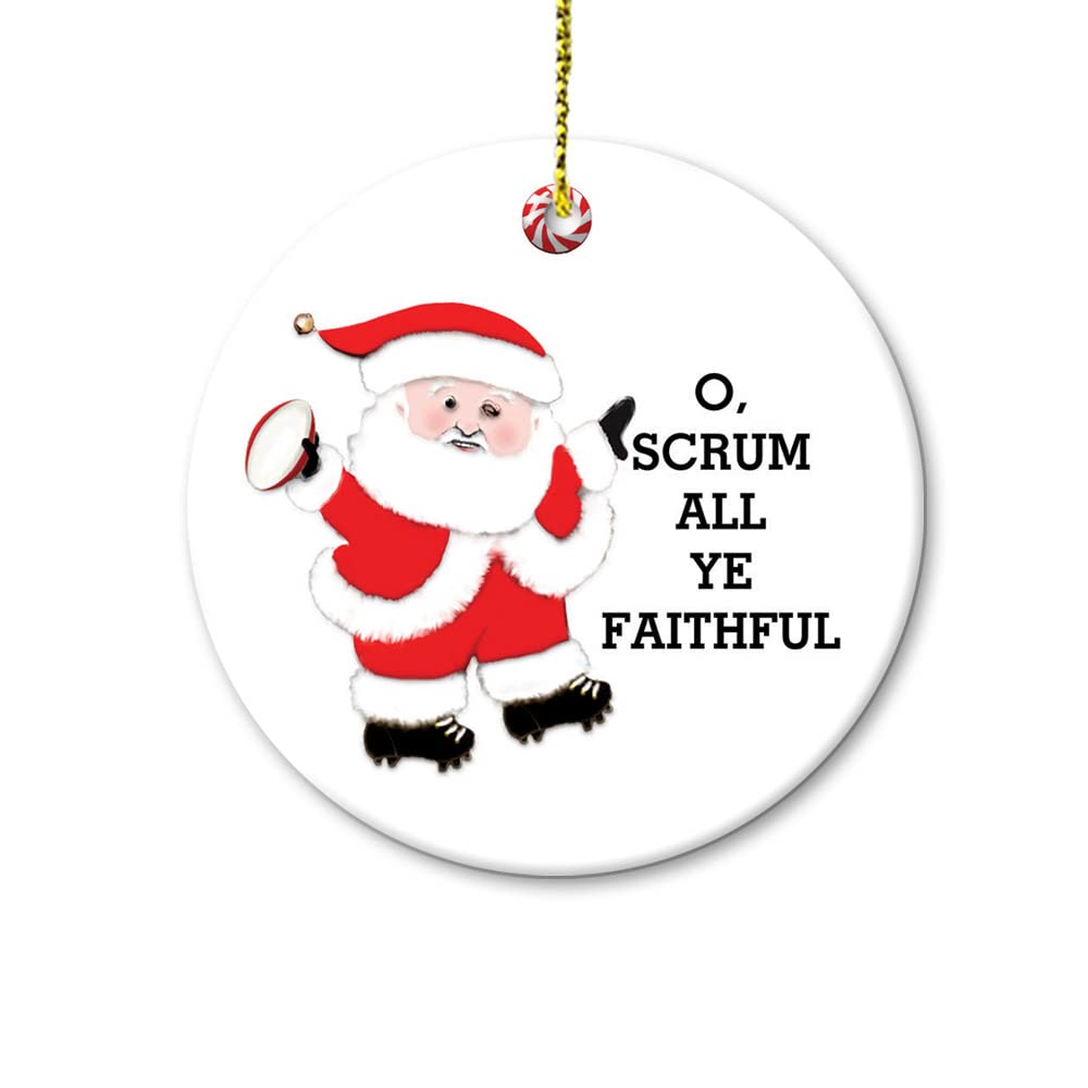 Handmade Rugby Christmas Ceramic Ornament - Personalized Sports Gift for Rugby Fans - Perfect for Tree Decor, Stocking Stuffers & Holiday Party Favors