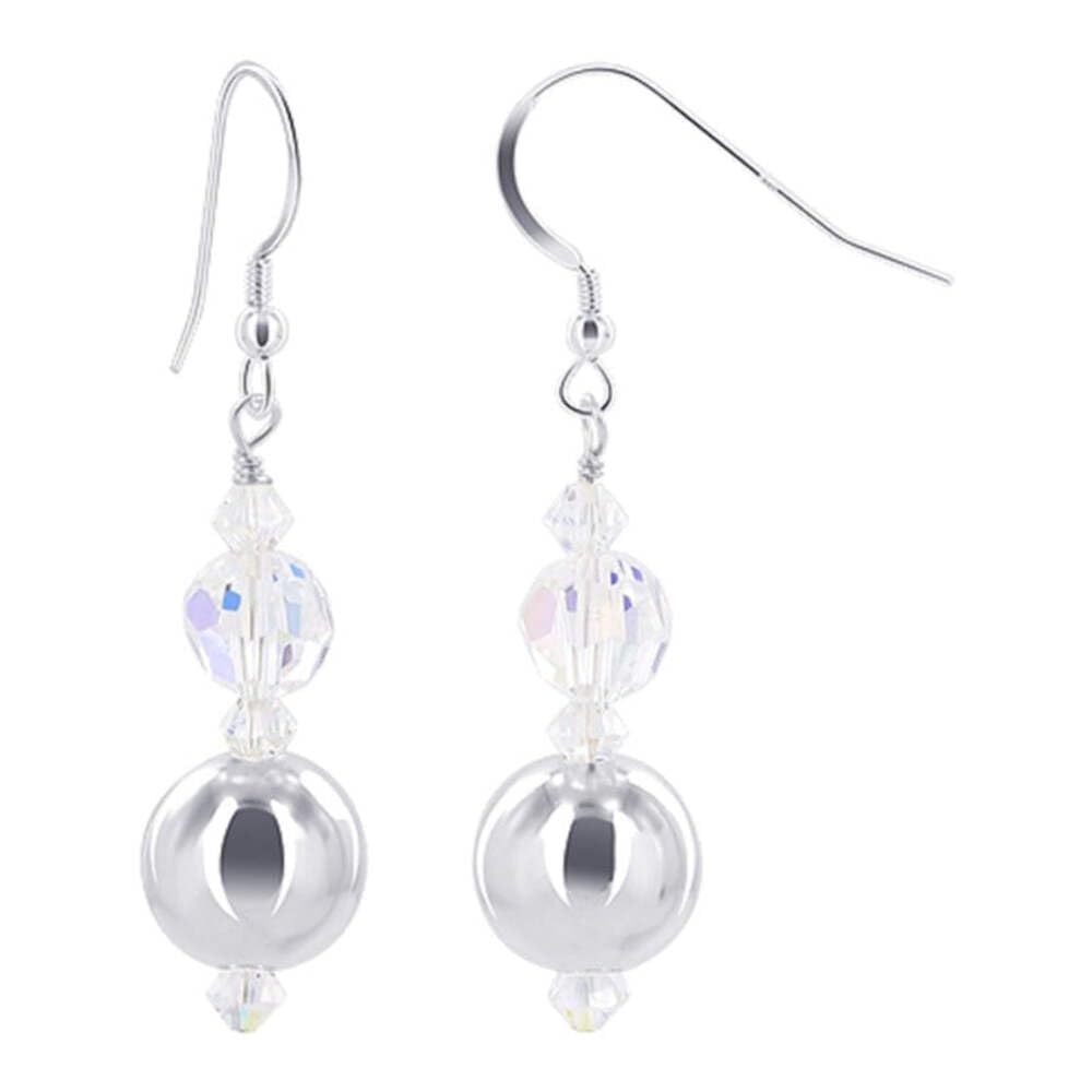 Handmade 925 Sterling Silver Drop Earrings for Women with Clear AB Austrian Crystals - Elegant Round Ball Design for Parties, Weddings & Special Occasions
