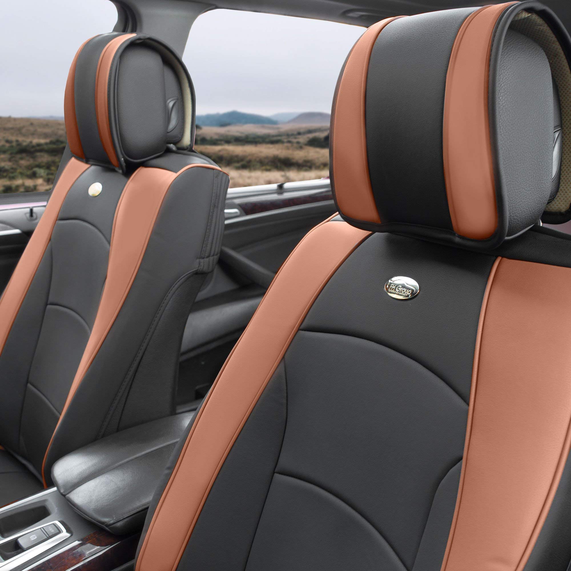 Premium FH Group Car Seat Covers - Universal Fit for Cars, Trucks & SUVs | Ultra Comfort Deluxe Leatherette in Brown/Black | Waterproof & Durable Seat Protector | Perfect for Daily Commute, Road Trips & Family Travel