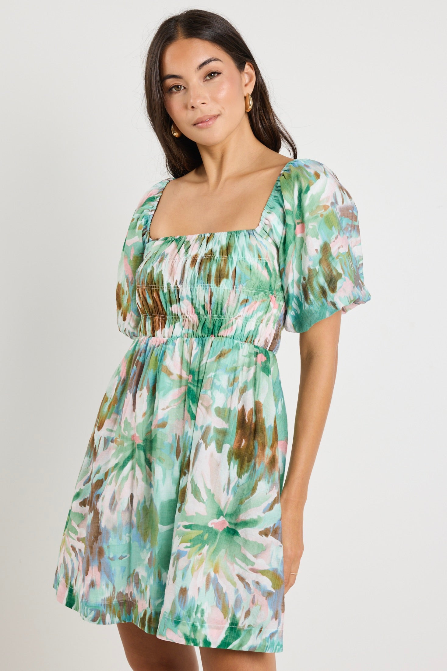Trendy Puff Sleeve Mini Dress for Women - Flowy Jungle Print Party Dress for Club, Date Night & Summer Vacation