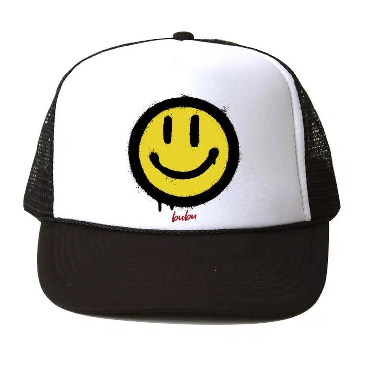 Bubu Black & White Trucker Hat - All Smiles Design | Adjustable Snapback Cap for Men & Women | Perfect for Outdoor Activities, Sports & Casual Wear