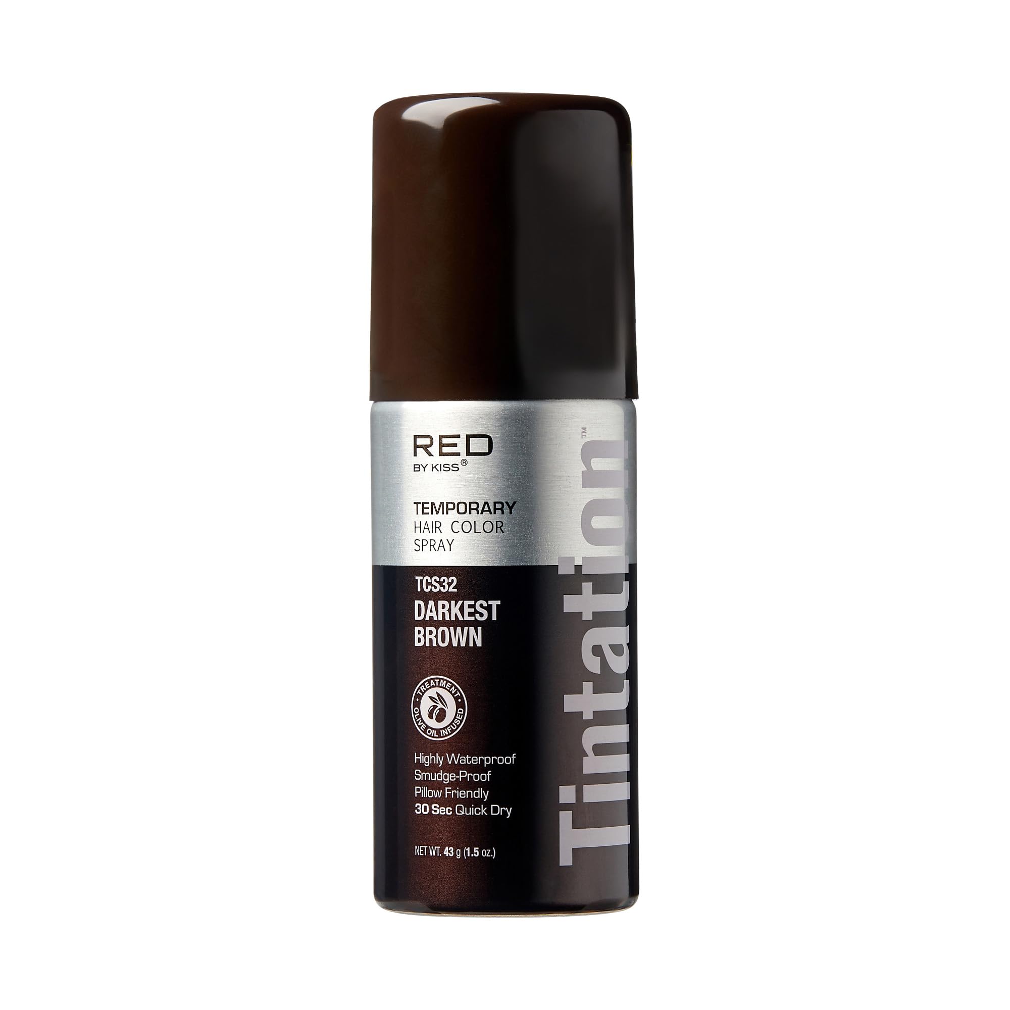 RED by Kiss 1.5OZ Temporary Hair Color Spray - Darkest Brown | Instant Gray Root Cover, Water-Resistant & Smudge-Proof Formula | Quick Dry for Hairline & Barber Touch-Ups | Travel Size for On-The-Go Use | Perfect for Touch-Ups Between Salon Visits, Special Events & Everyday Wear