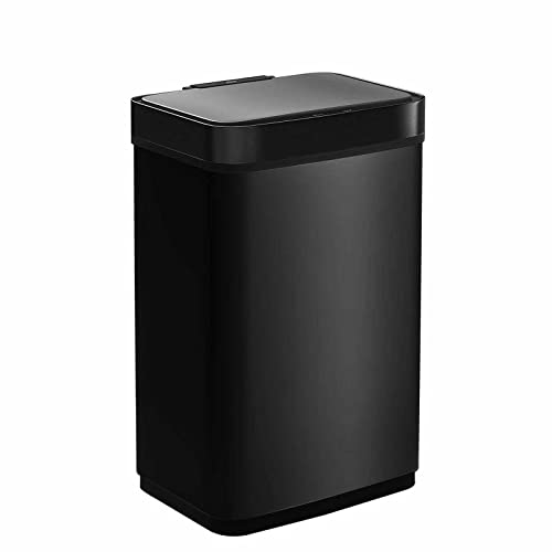 13 Gallon Sensor Automatic Stainless Steel Trash Can - Touchless Kitchen & Bathroom Garbage Bin with Motion Sensor, Odor Control, Modern Design for Home, Office, Restaurant Use (Black)