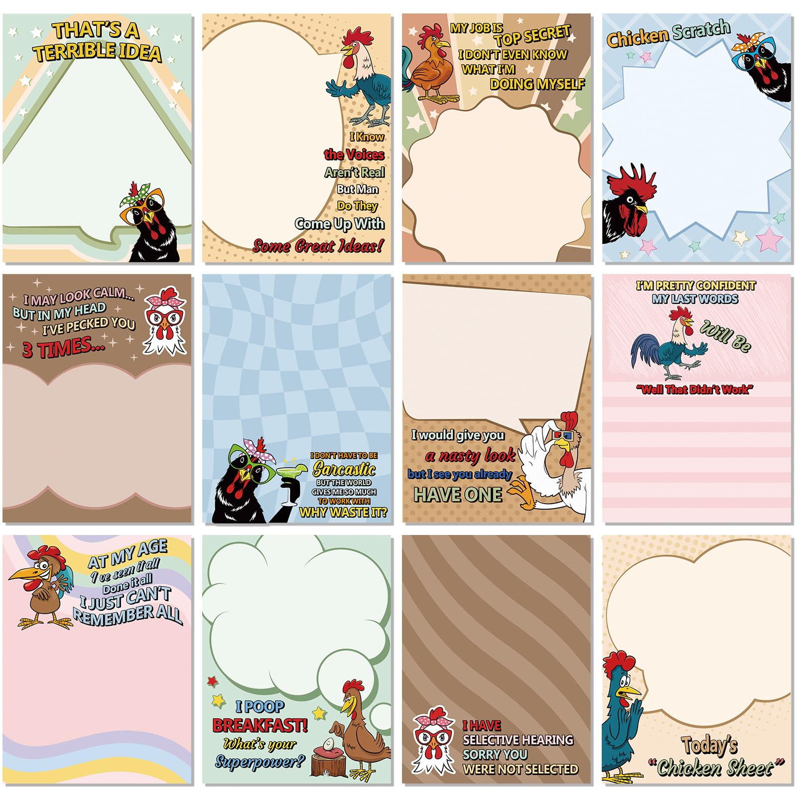Funny Sticky Notes with Inspirational Sayings - 12 Unique Designs, 3 x 3.93 Inch Memo Pads for Office, School & Home Organization - Perfect for Bulletin Boards, Planners & Gift Giving