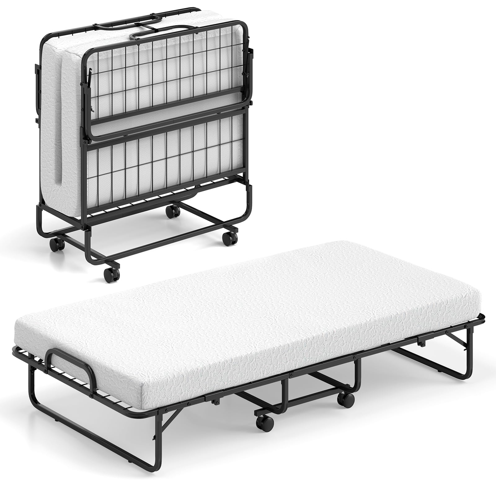 Giantex Twin Size Folding Bed with Memory Foam Mattress - Portable Foldable Guest Bed with Sturdy Metal Frame, 75