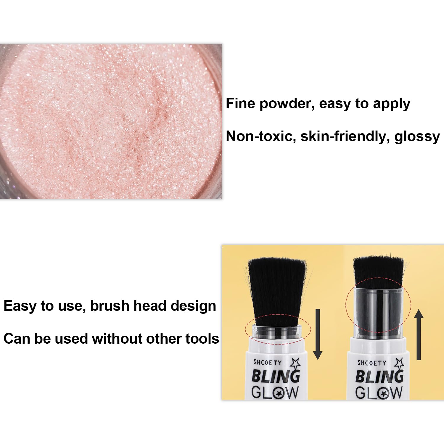 3D Glitter Highlighter Powder - Fairy Shimmer Makeup for Face, Body & Lips | Brightening Blusher & Natural Glow Enhancer | Perfect for Parties, Festivals & Special Occasions (Gold #06)