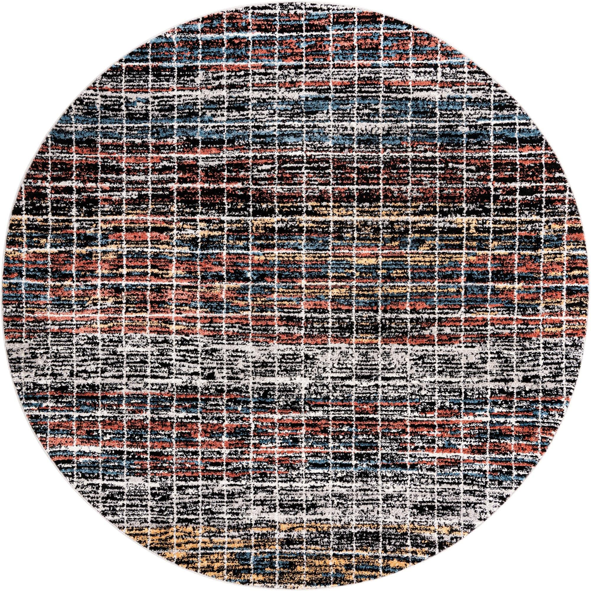 Unique Loom Aramis Collection Round Area Rug - 7' x 7' Multi/Black Modern Design | Perfect for Living Room, Bedroom, or Office Decor