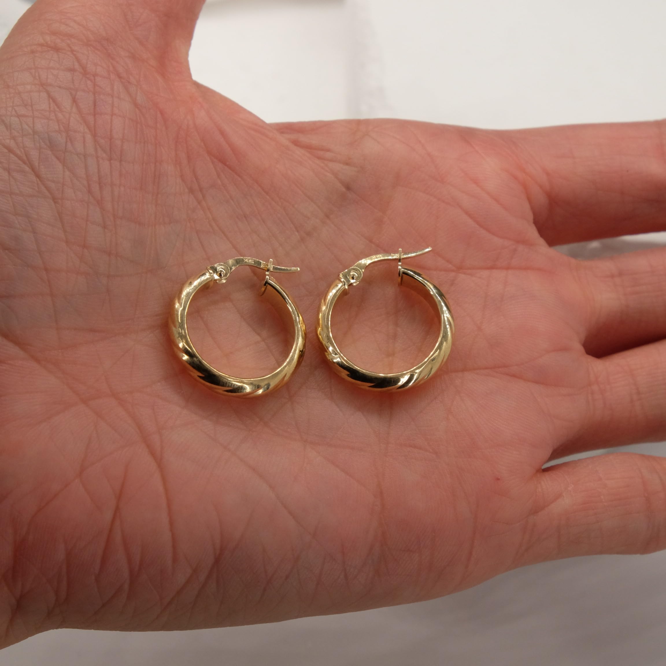 Italian 14k Yellow Gold Rope Design Small Wide Hollow Hoop Earrings for Women - Elegant Dainty Jewelry for Everyday Wear, Date Night & Special Occasions