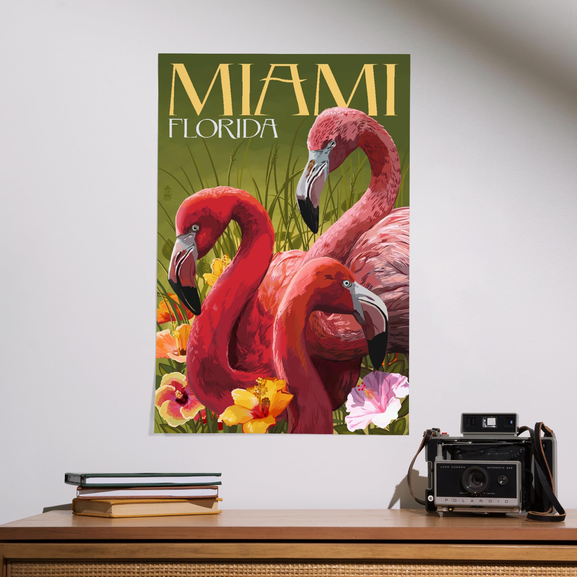 Lantern Press 16x24 Inch Giclee Art Print - Miami Florida Flamingos Wall Decor - Tropical Home & Office Artwork for Beach House Living Room Bedroom Decor