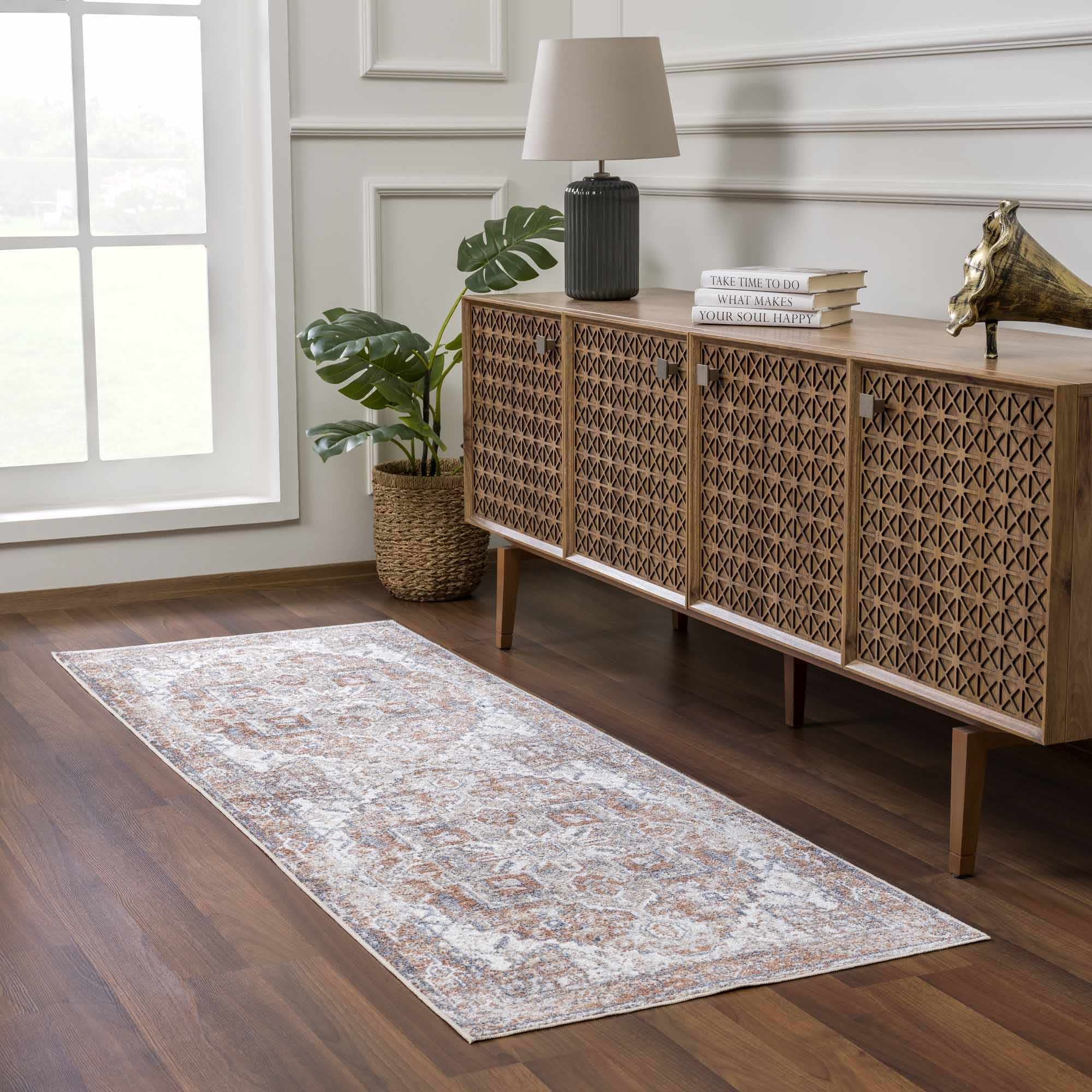 Hauteloom Hera Washable Area Rug - Soft Non-Slip Living Room & Bedroom Carpet - Blue Ivory 2x3 Feet - Perfect for Home, Office, Nursery Decor