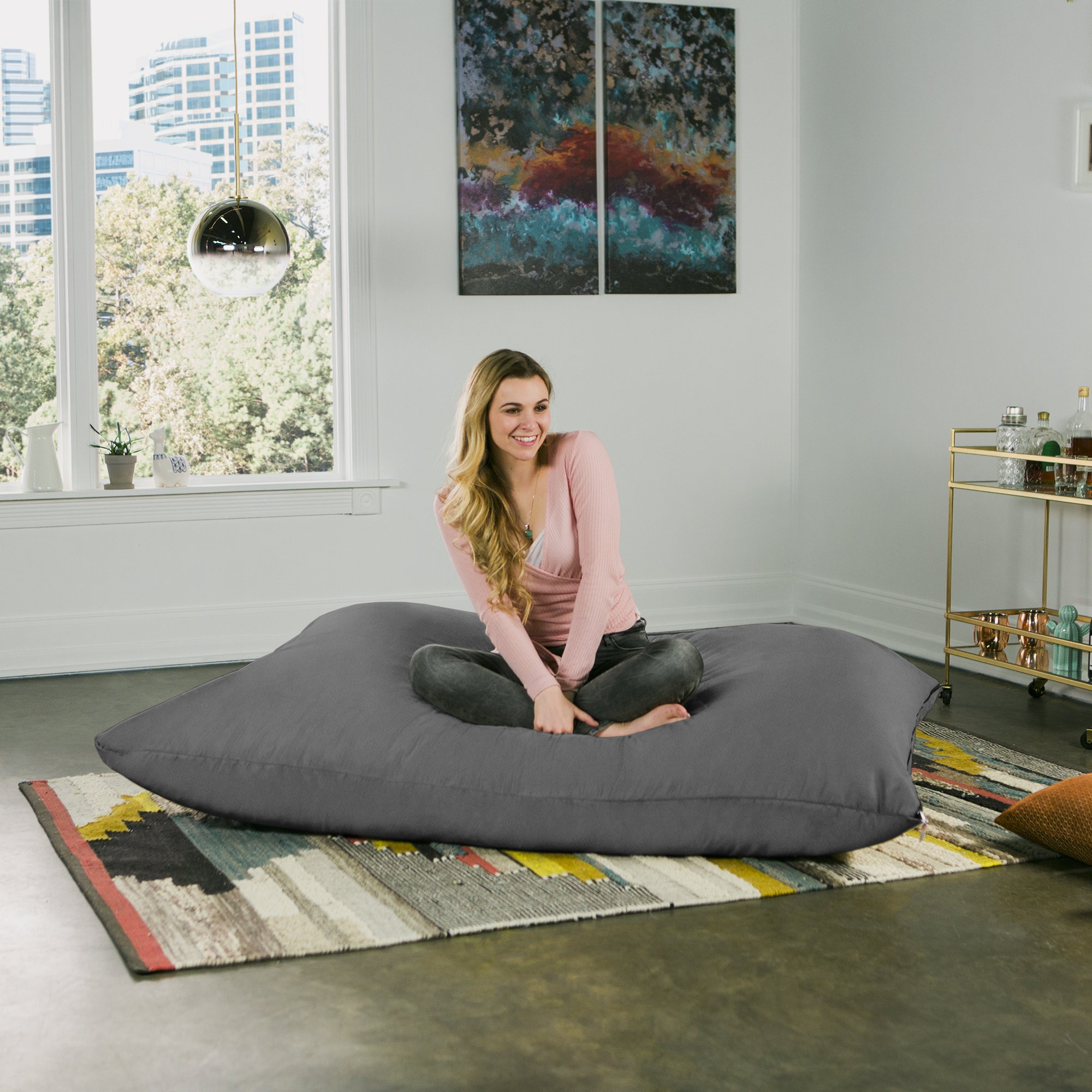 Jaxx Pillow Saxx 5.5-Foot Oversized Bean Bag Chair - Ultra Soft Floor Pillow Lounger for Adults & Teens, Charcoal Grey - Perfect for Gaming, Movie Nights & Dorm Room Relaxation
