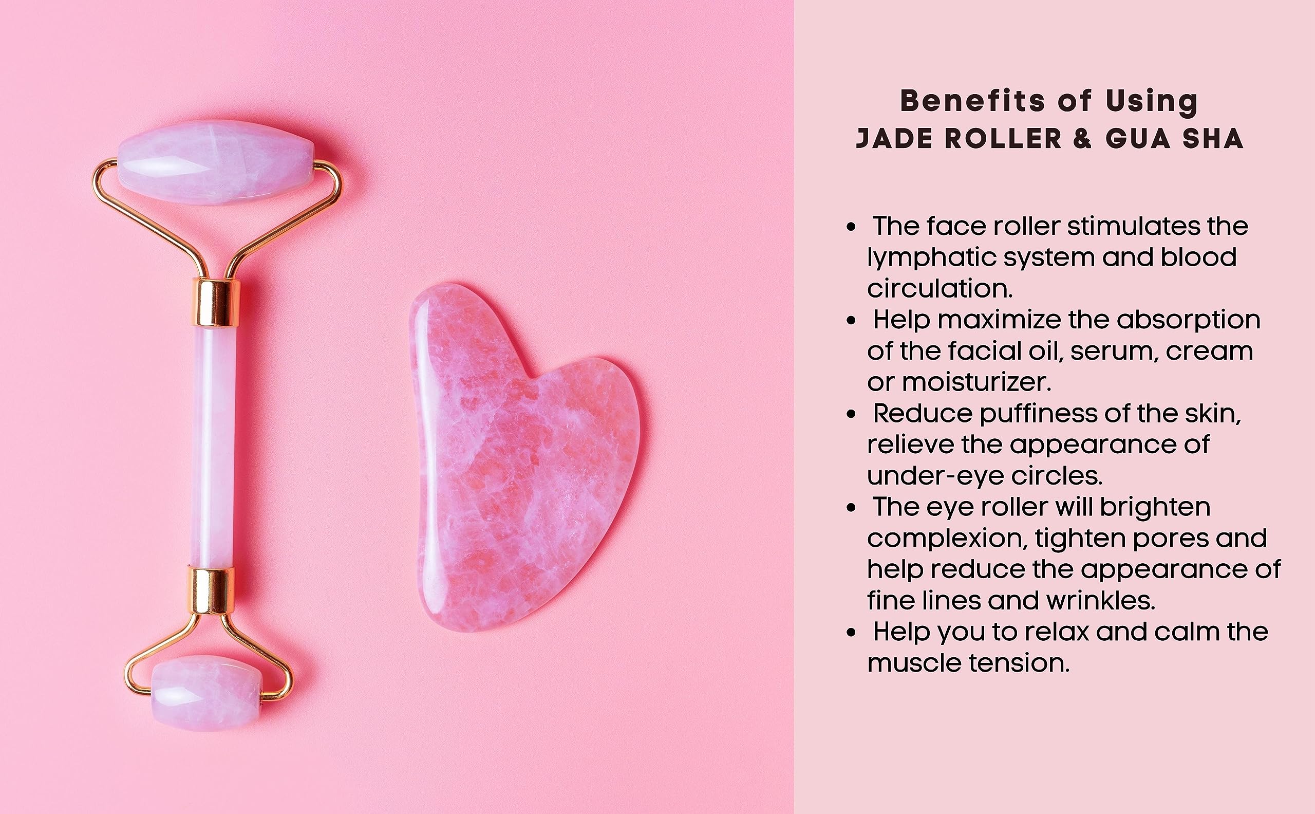 Rose Quartz Jade Roller & Gua Sha Set - Natural Facial Massage Tools for Skin Care, Wrinkle Reduction & Lymphatic Drainage - Perfect for Anti-Aging Routine & Relaxing Spa Night