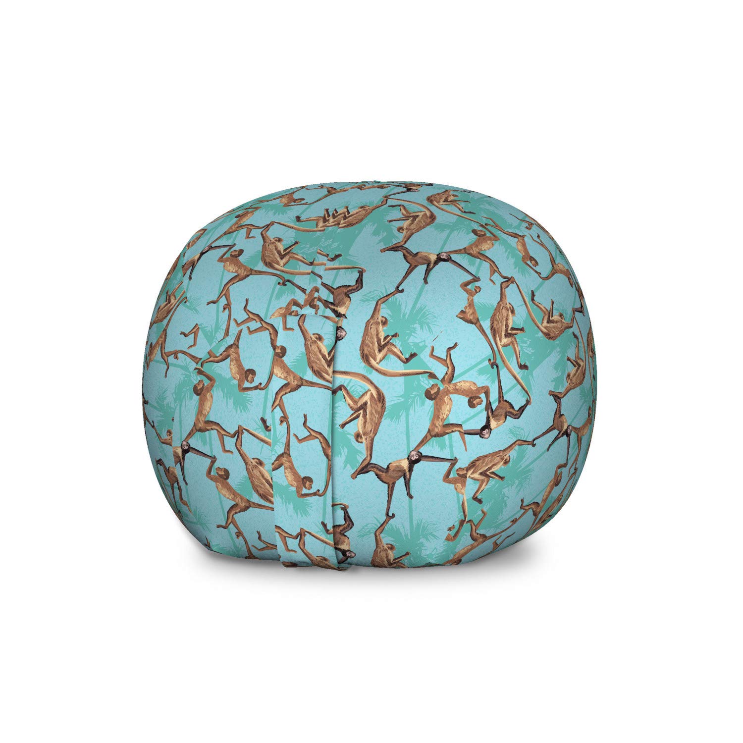 Ambesonne Monkey Storage Toy Bag Chair - Wild Jungle Animals Design, Large Washable Stuffed Animal Organizer for Kids Room, Nursery, Playroom - Sea Blue Caramel