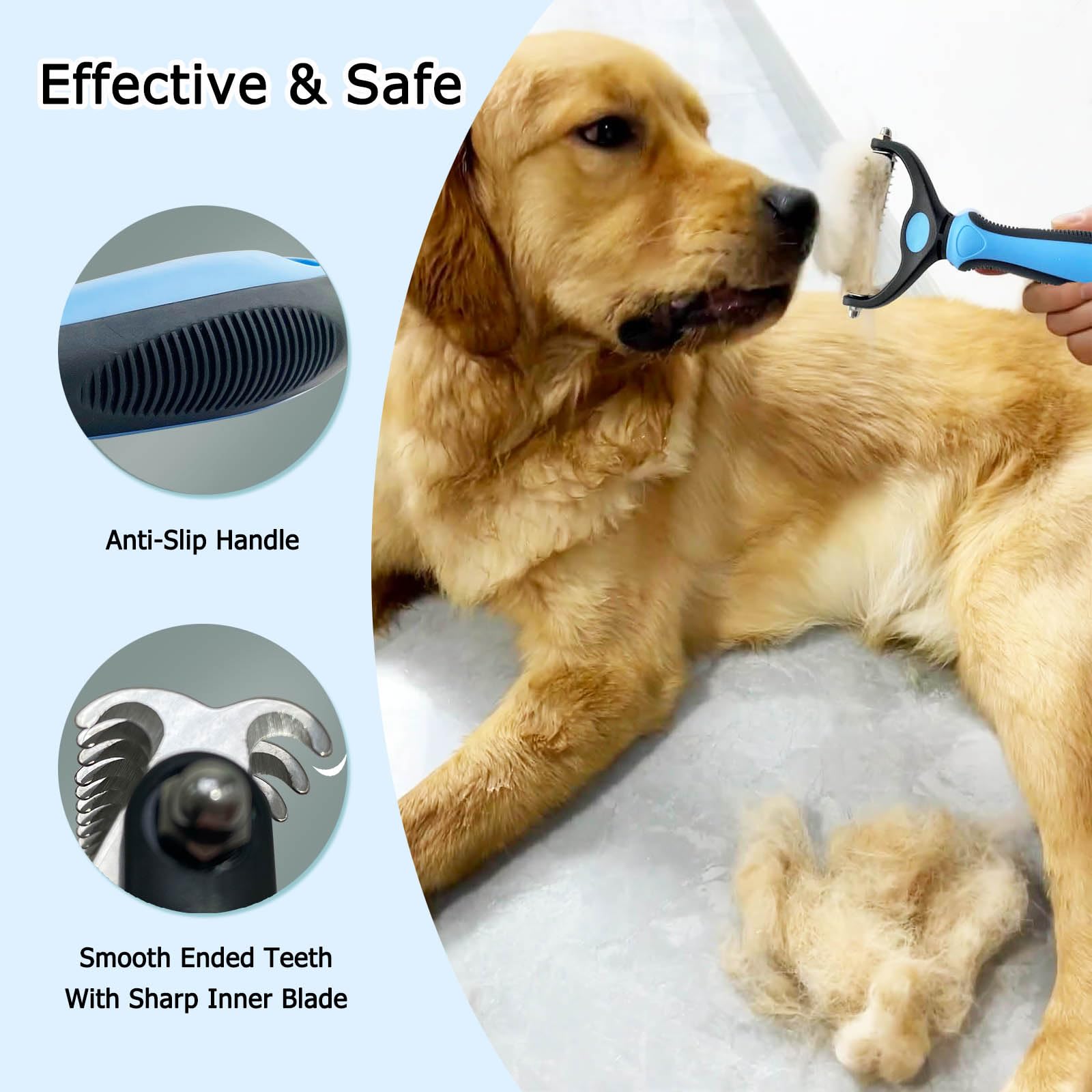Premium Deshedding Dog Brush & Metal Comb - Pet Grooming Tool for Dogs & Cats - Undercoat Rake for Shedding, Dematting & Hair Removal - Ideal for Long Haired Pets (Blue) | Perfect for Home Grooming & Professional Pet Care
