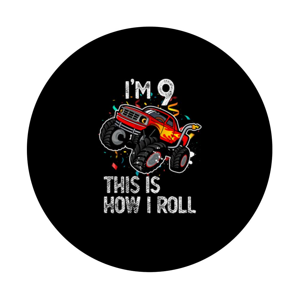 Monster Truck 9th Birthday Gift - I'm 9 This Is How I Roll PopSockets Swappable PopGrip for Phone (2012 Design) | Perfect for Kids Party Favors, Phone Accessories & Truck Lovers