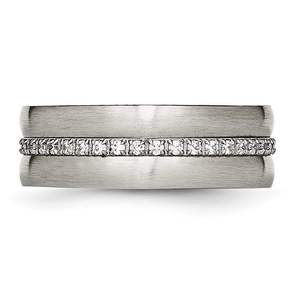 Stainless Steel Brushed & Polished Cubic Zirconia Ring for Women - Elegant Fine Jewelry Gift for Her (Size 7) - Perfect for Anniversaries, Birthdays & Special Occasions