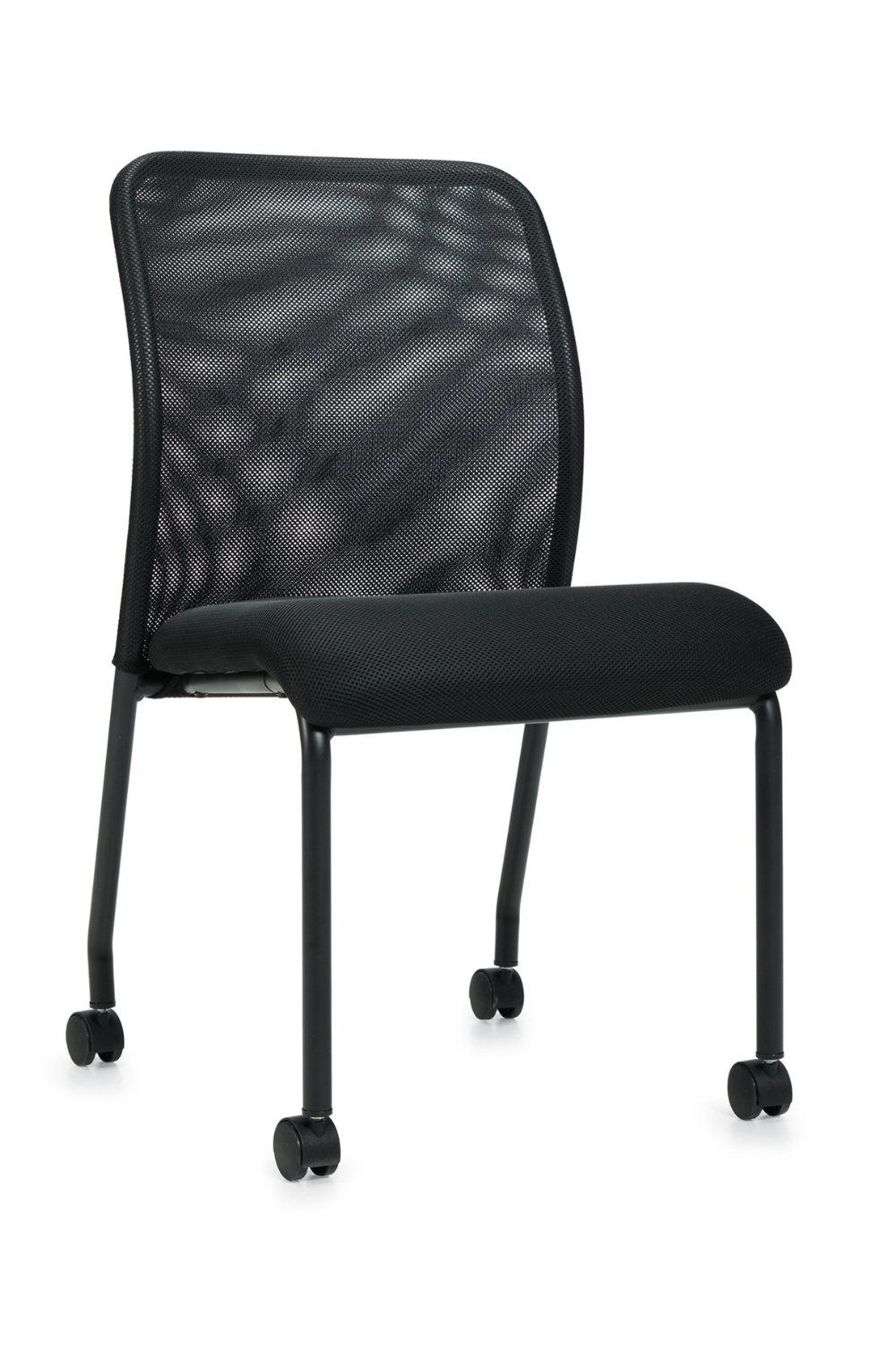 Armless Mesh Back Guest Visitor Office Chair with Casters - Ergonomic Rolling Chair for Reception, Waiting Room & Conference Areas - Offices To Go (OTG11761B)
