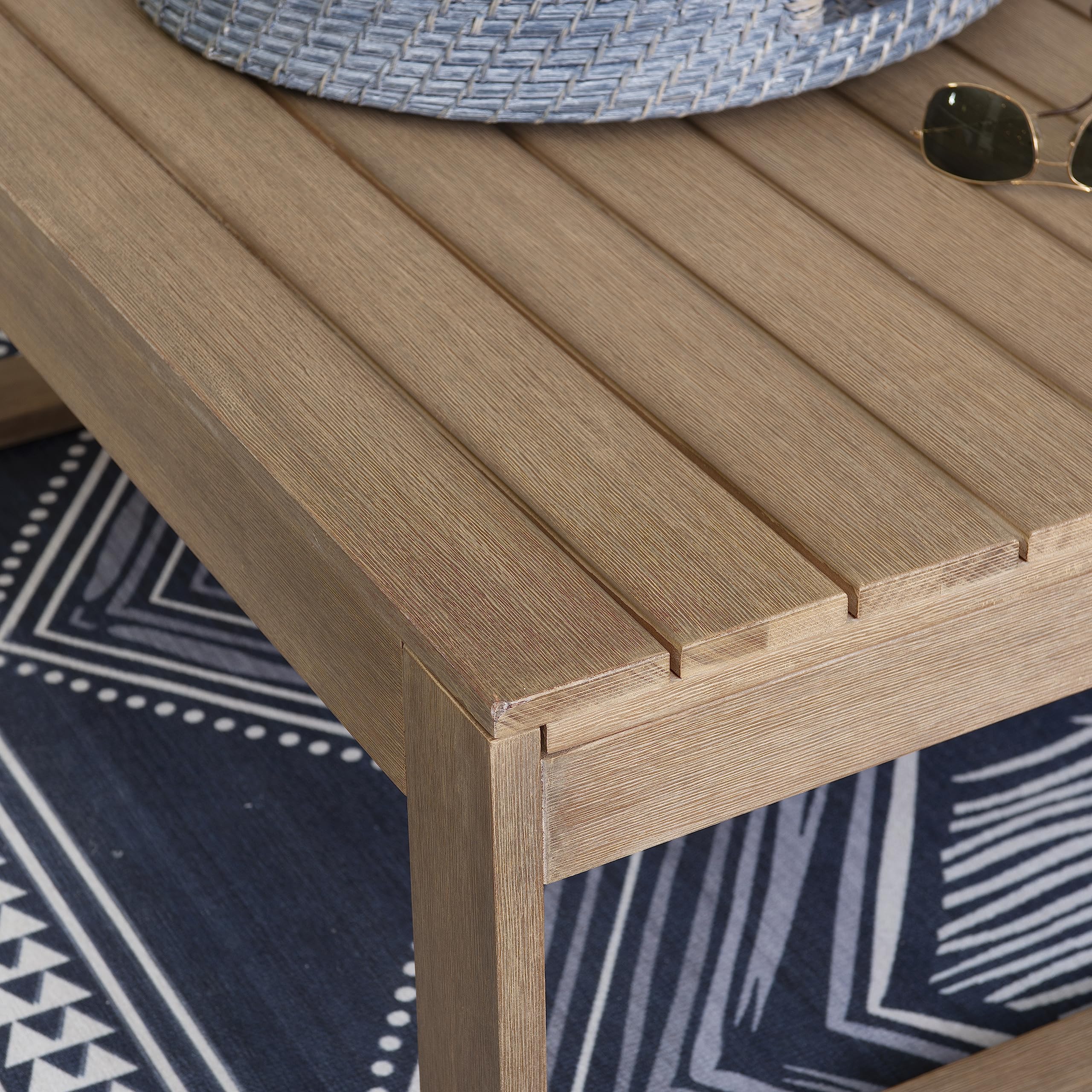 Linon Natural Silas Oversized Eucalyptus Outdoor Coffee Table - Weather-Resistant Patio Furniture for Garden, Poolside & Backyard Decor