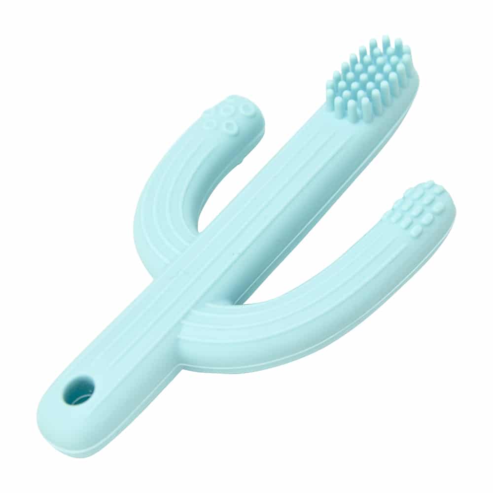 Annabel Trends Baby Teething Toothbrush - Soft Silicone Cactus Design with Travel Case (Assorted Colors) | Soothing Gum Relief for Infants & Toddlers | Perfect for Home, Daycare & On-the-Go