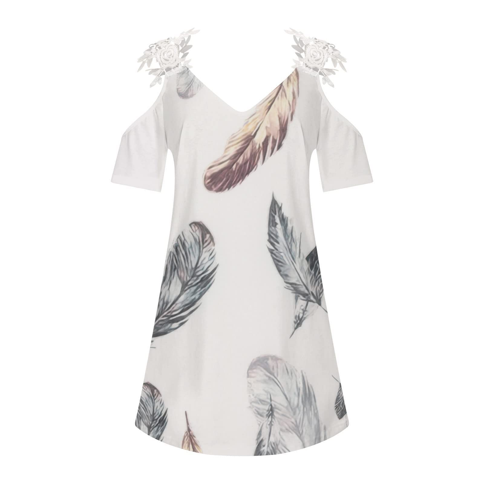 MOBCTG Women's Printed V-Neck Strapless Short Sleeve Lace Baby Doll Dress - Casual Summer Party Wear for Women, Perfect for Beach Outings, Date Nights and Special Occasions