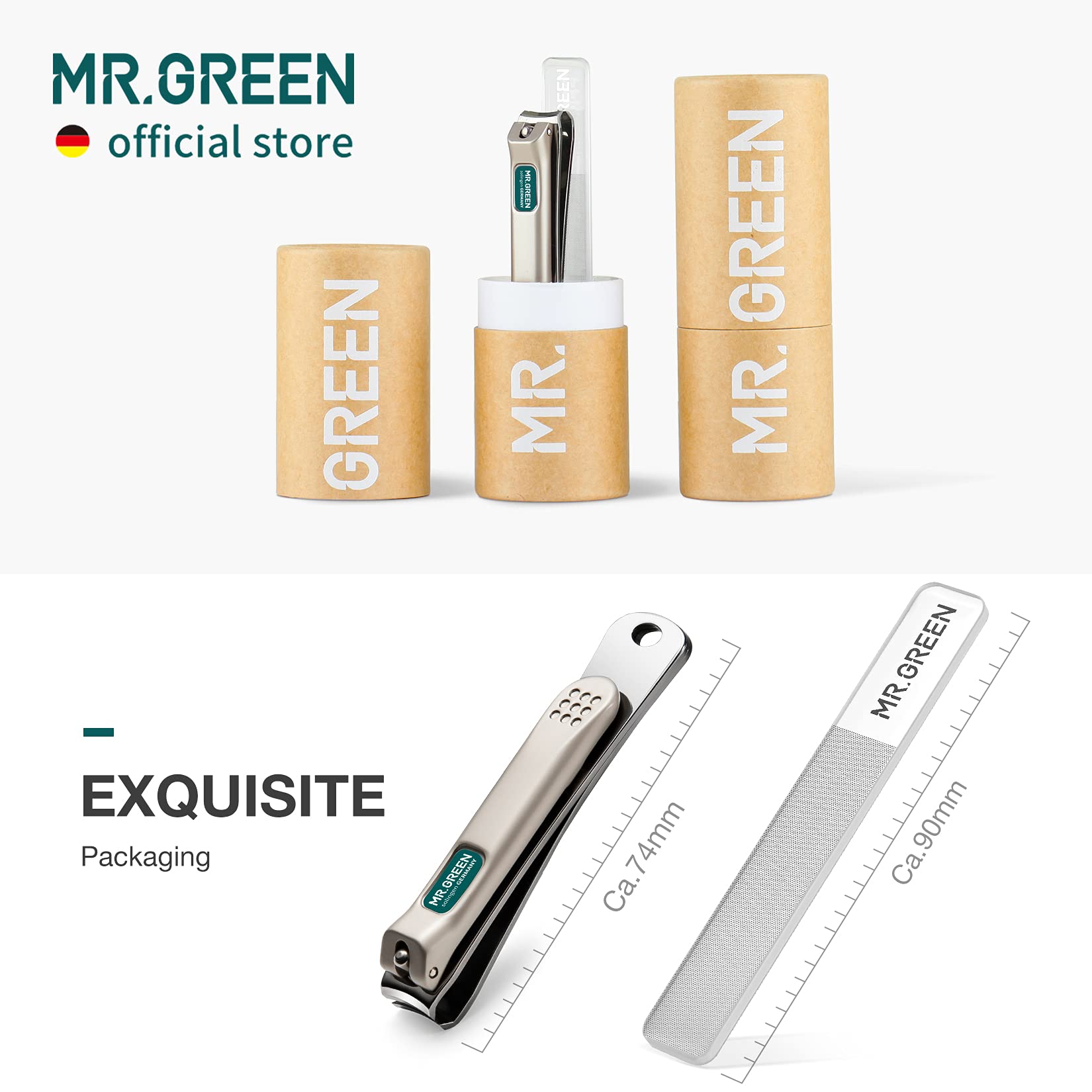 Premium MR.GREEN Nail Clippers Set - Professional Stainless Steel Curved Blade Fingernail & Toenail Cutter with Nail File & Glass Nail Buffer - Perfect for Manicure, Pedicure & Travel Grooming Kit