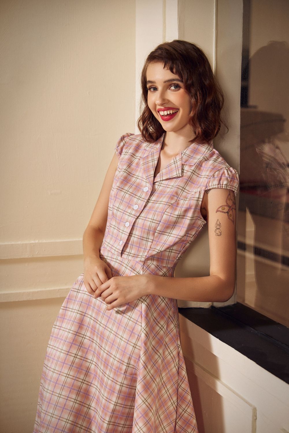 Stylish Pink Plaid Swing Dress for Women - Flowy A-Line Floral Print Summer Dress - Perfect for Parties, Dates & Casual Outings