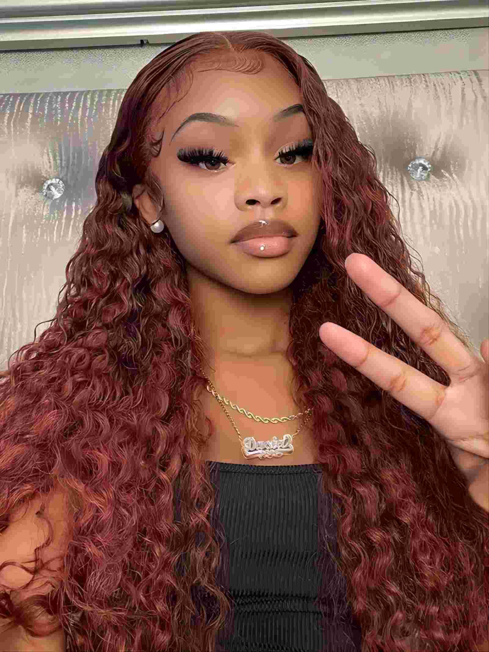 ISEE Burgundy Lace Front Wigs Human Hair - 6x4 HD Water Wave Pre Plucked Glueless Wig 180% Density 24 Inch (10A Reddish Brown) | Natural Looking Wear & Go Frontal Wig for Daily Use, Parties & Special Occasions