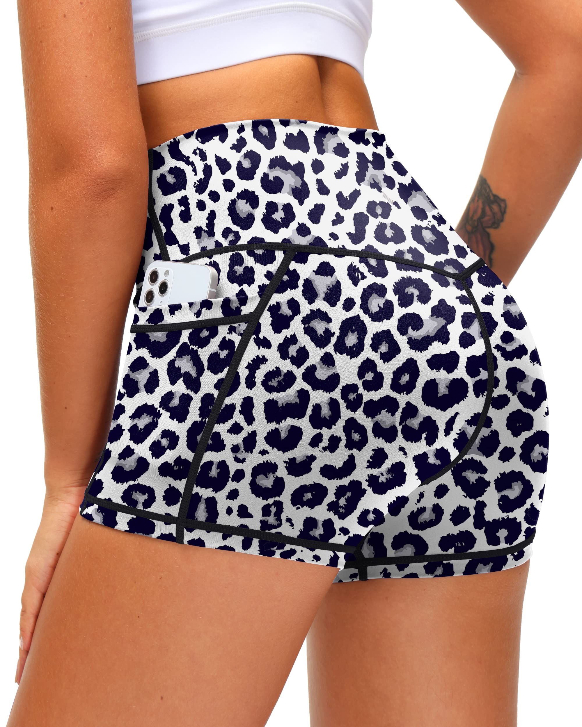 Women's High Waist Yoga Shorts with Side Pockets - Tummy Control Running & Gym Workout Biker Shorts - 8