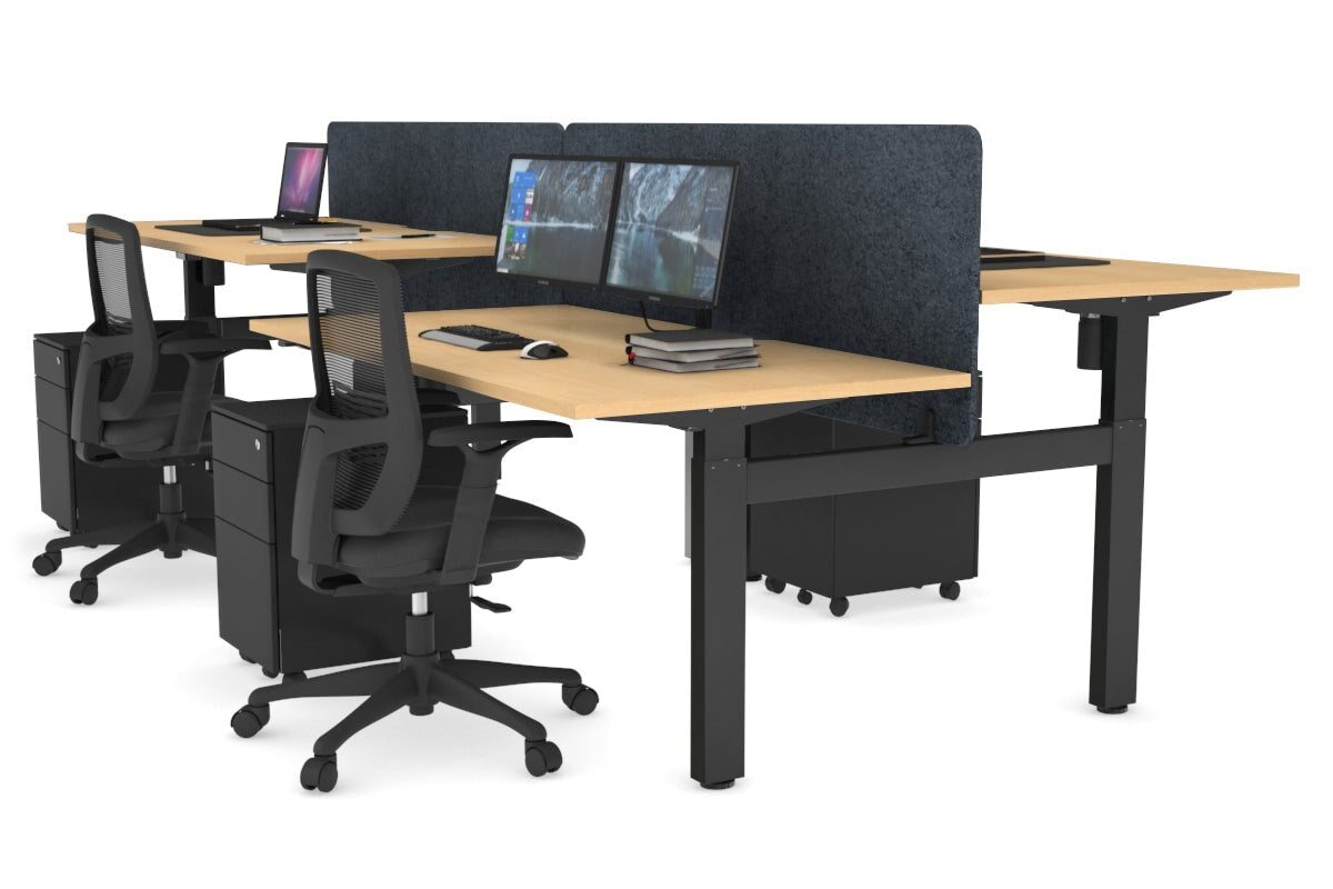 Adjustable 4-Person H Bench Workstation with Black Frame [1400L x 800W] - Perfect for Office, Coworking Spaces & Home Offices