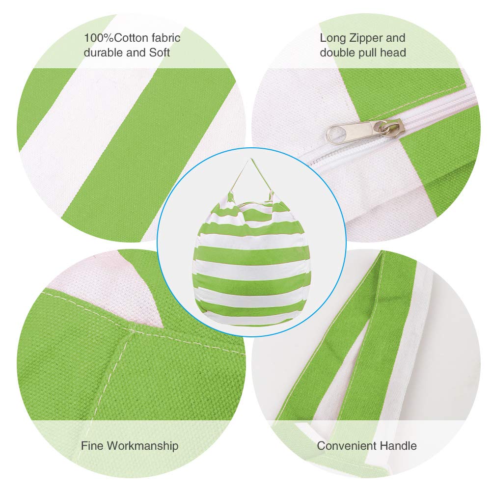 27 Inch Stuffed Animal Storage Bean Bag Chair Cover for Kids Room - Large Toy Organizer for Boys & Girls (3-9 Years) - Perfect for Playroom, Nursery & Birthday Gifts - Green