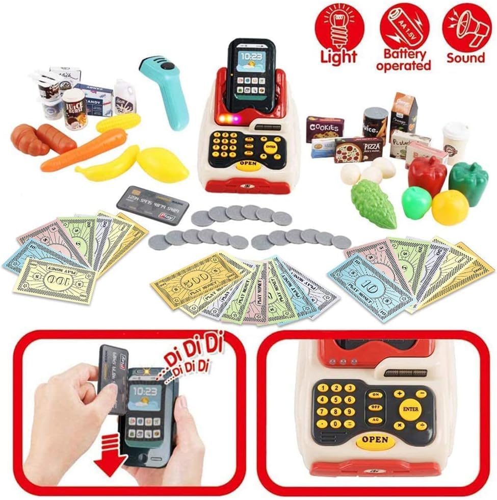 deAO Kids Pretend Play Grocery Store Set - Supermarket Toy with Shopping Cart & Cash Register - Educational Role Play Toy for Toddlers & Preschoolers - Perfect Birthday Gift for Boys & Girls (Great for Home, Classroom & Playroom)