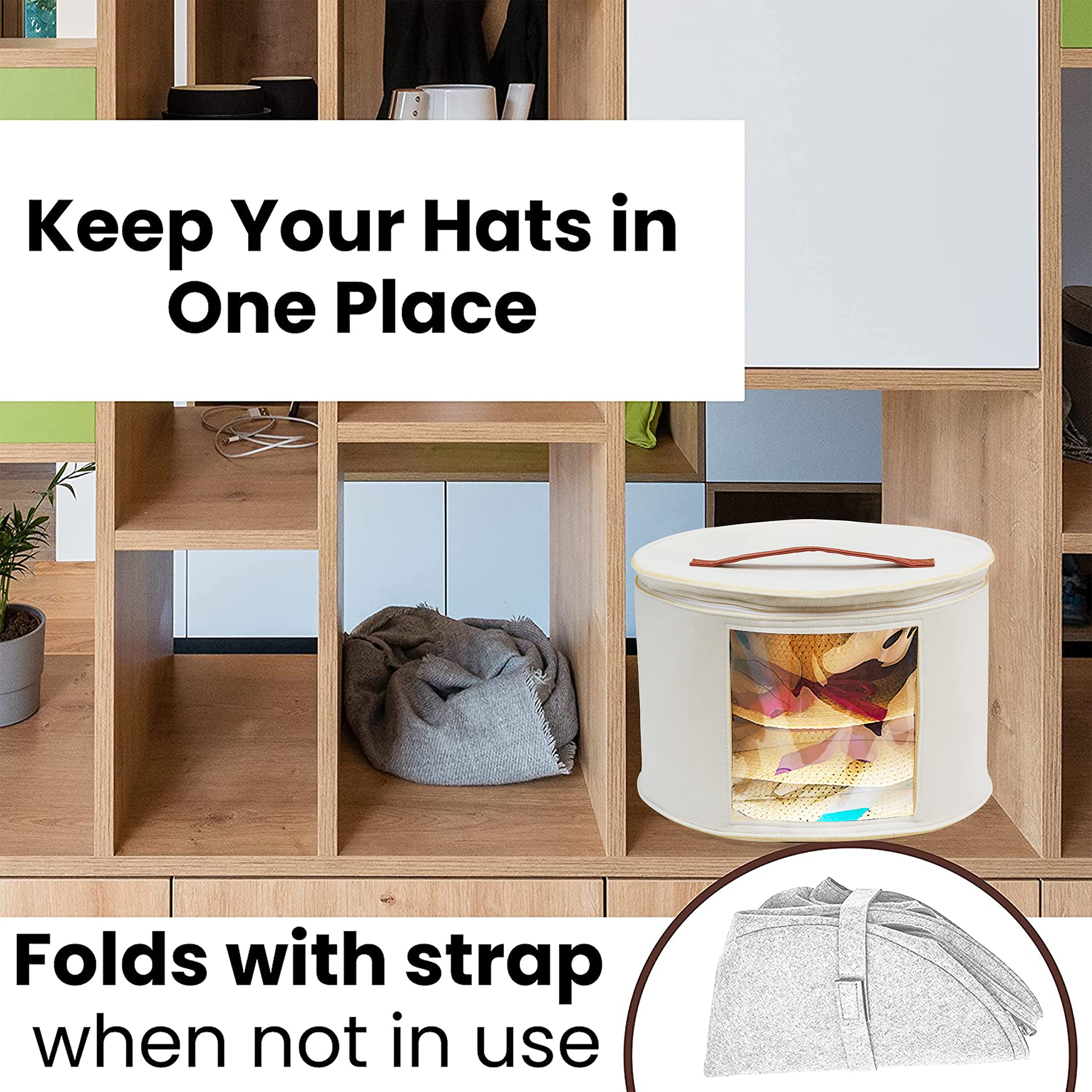 Premium Felt Round Hat Storage Box for Women & Men - Foldable, Sturdy & Large Travel Organizer for Hats, Stuffed Animals & Toys (20