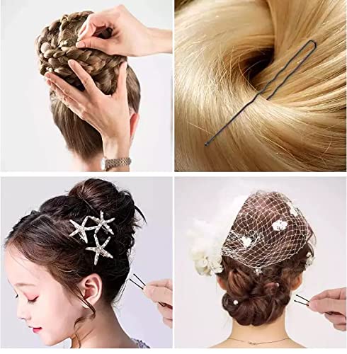 HRBS 12cm Long U-Shaped Bobby Pins for Women - 50pcs Black Hair Clips for Bun, Updo & Styling - Secure Hold Hair Accessories for Daily Use, Weddings & Professional Hairstyling