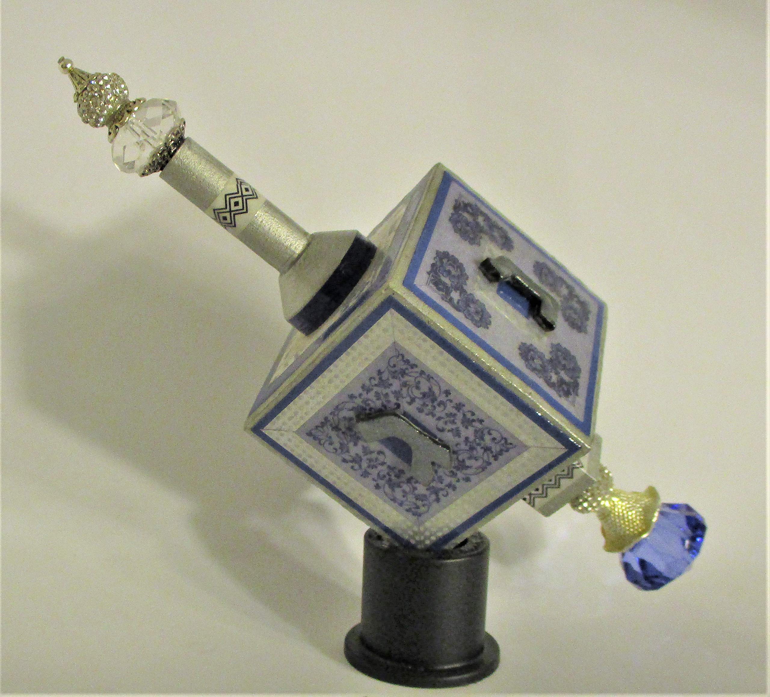 Blue and Silver Varsity Dreidel - Traditional Hanukkah Spinning Top Toy for Holiday Games & Jewish Celebrations