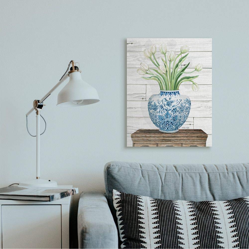 Stupell Industries Fresh White Tulips on Blue Floral Vase Canvas Wall Art - 24