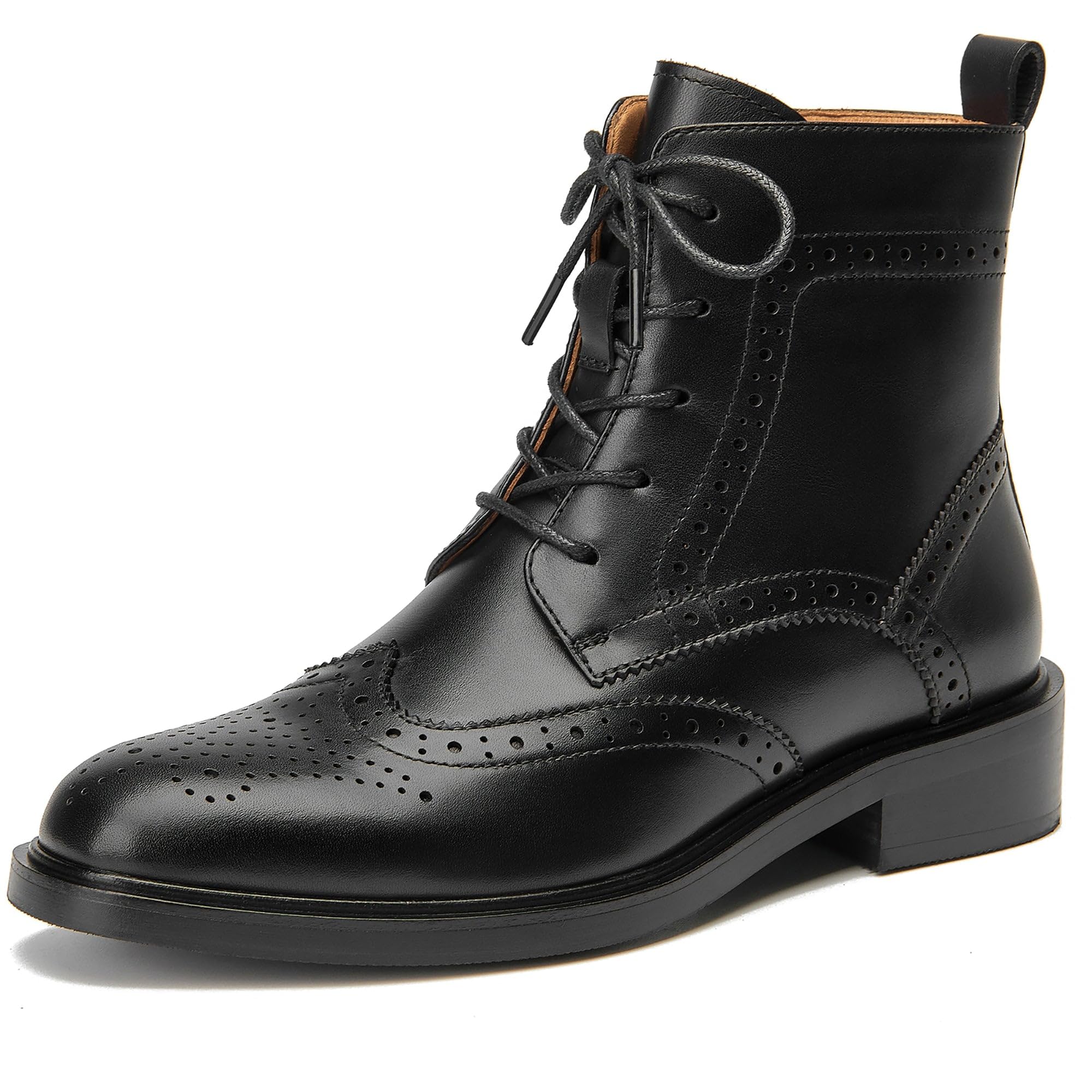 **BEAU TODAY Women's Combat Boots - Leather Ankle Boots for Fall & Winter | Dressy Wingtip Oxfords with Lace-Up Design | Perfect for Casual Outfits, Work & Night Out**