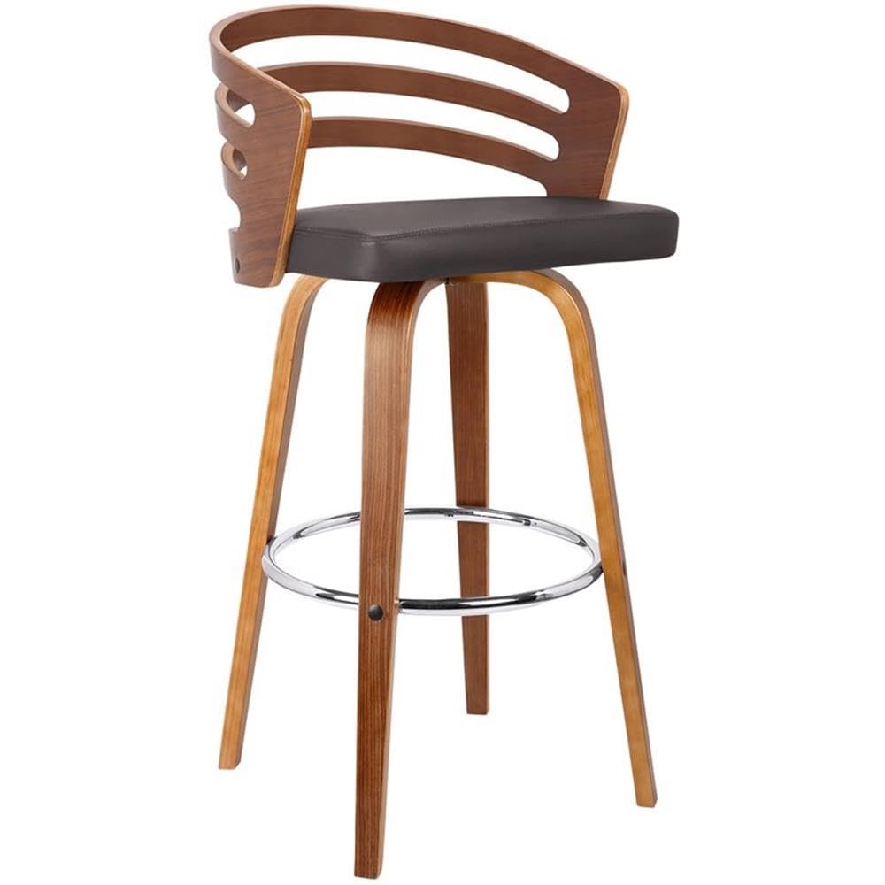 Hawthorne Collections 30 Inch Modern Brown Faux Leather Swivel Bar Stool - Perfect for Kitchen Islands, Home Bars & Breakfast Nooks