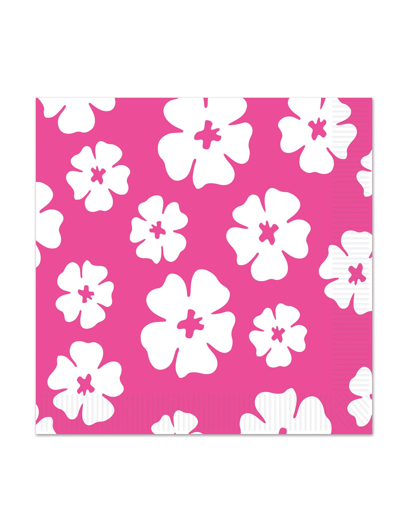 Beistle Hibiscus Beverage Napkins - Cerise & White Floral Design, 6.5 Inch Cocktail Napkins for Party Decor, Bridal Shower, Summer BBQ, and Tropical Themed Events