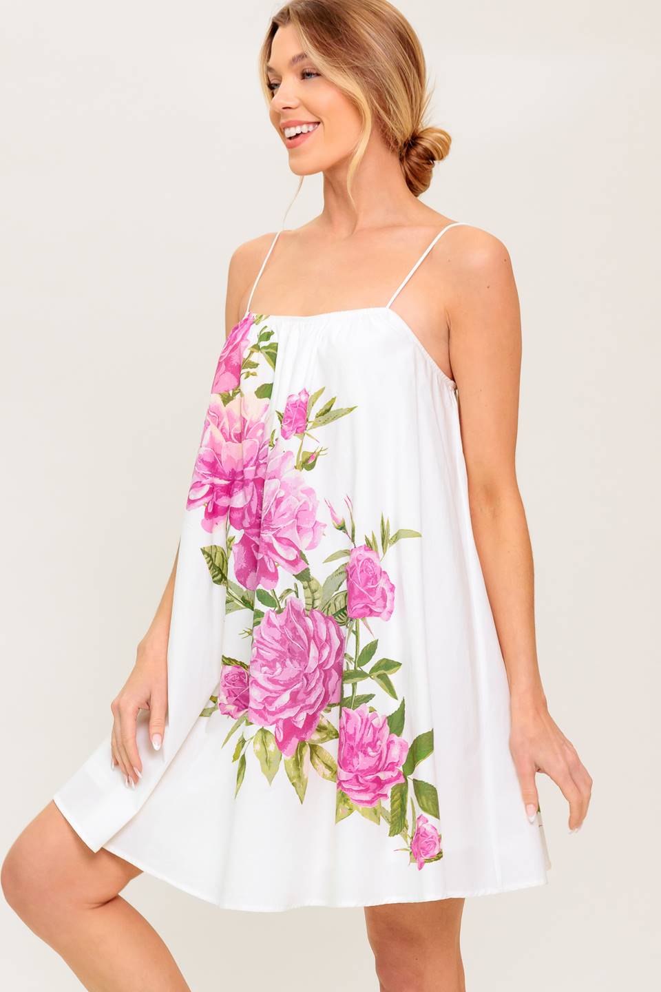 GARDEN WHISPERS Pink Floral Swing Dress - Women's Summer Flowy Dress for Garden Parties, Beach Vacations & Date Nights