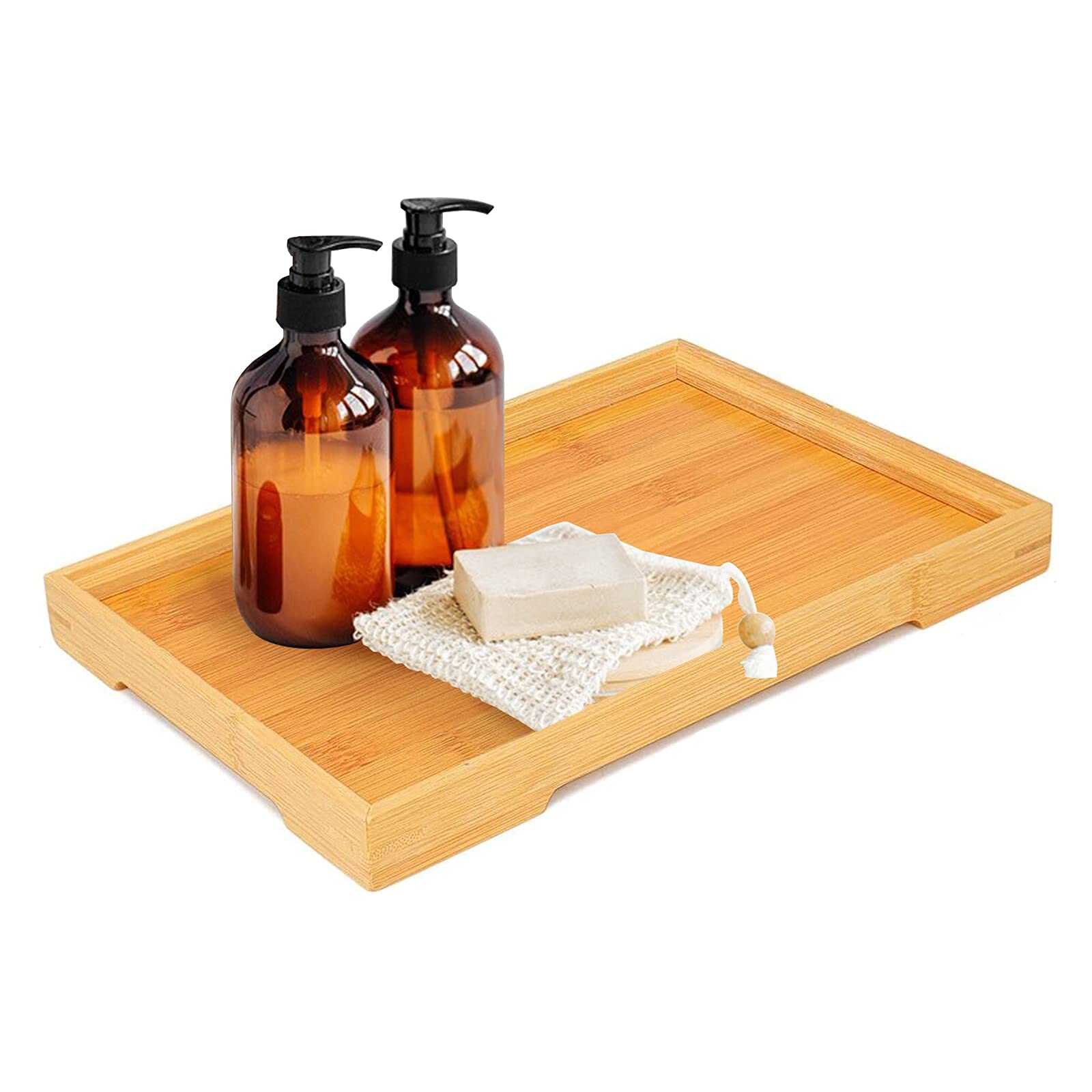 MEGREZ Bamboo Vanity Tray - Bathroom & Bedroom Organizer for Tissues, Towels, Soap & Shampoo | Wooden Dresser Tray for Sink Countertop & Nightstand | Medium Size | Perfect for Spa-Like Bathroom & Clutter-Free Bedroom