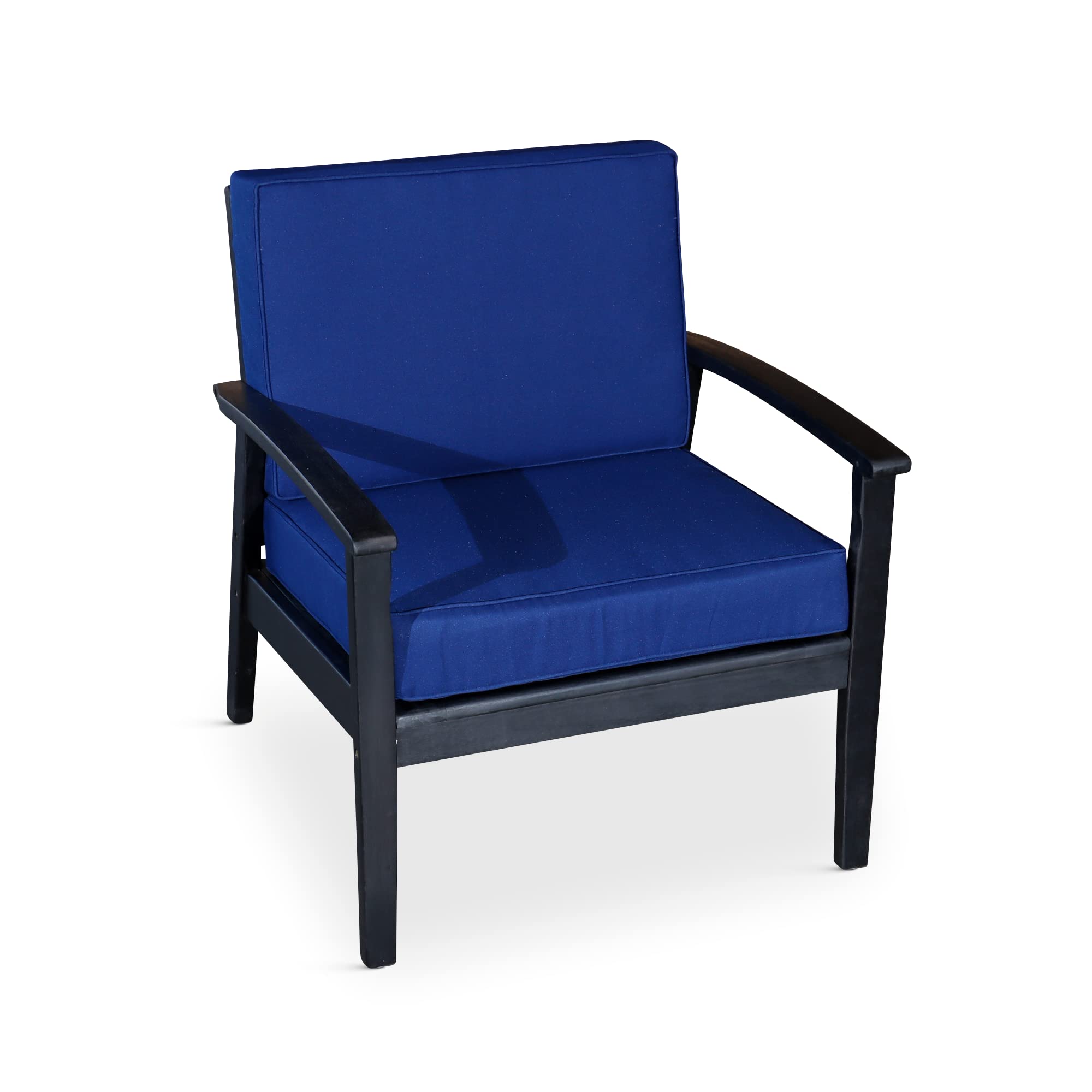 DTY Outdoor Living Longs Peak Deep Seat Eucalyptus Chair - Espresso Finish with Navy Cushions | Patio, Garden, Poolside & Backyard Relaxation Furniture