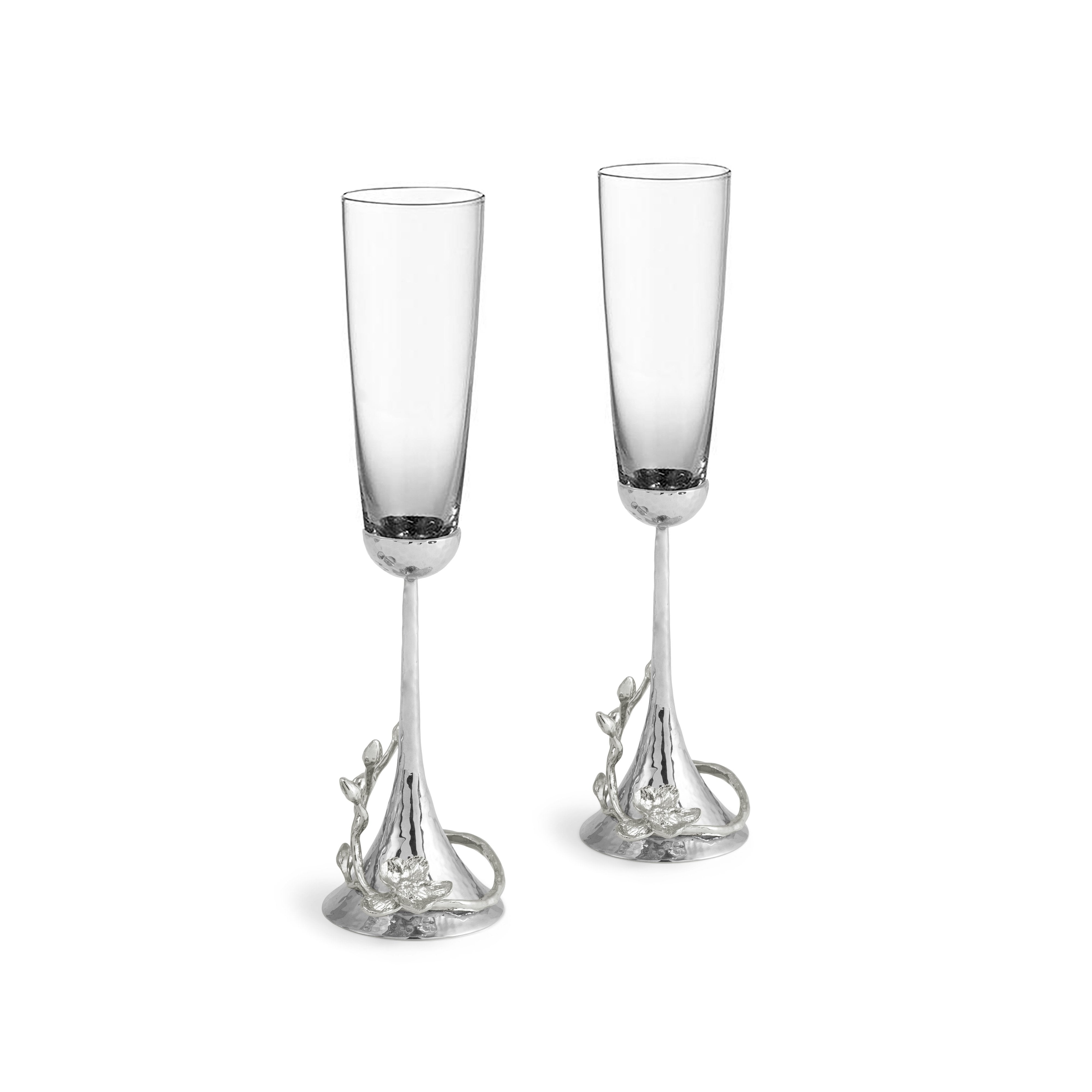 Elegant White Orchid Toasting Flute Set - Wedding Champagne Glasses for Bridal Showers, Anniversaries & Romantic Celebrations