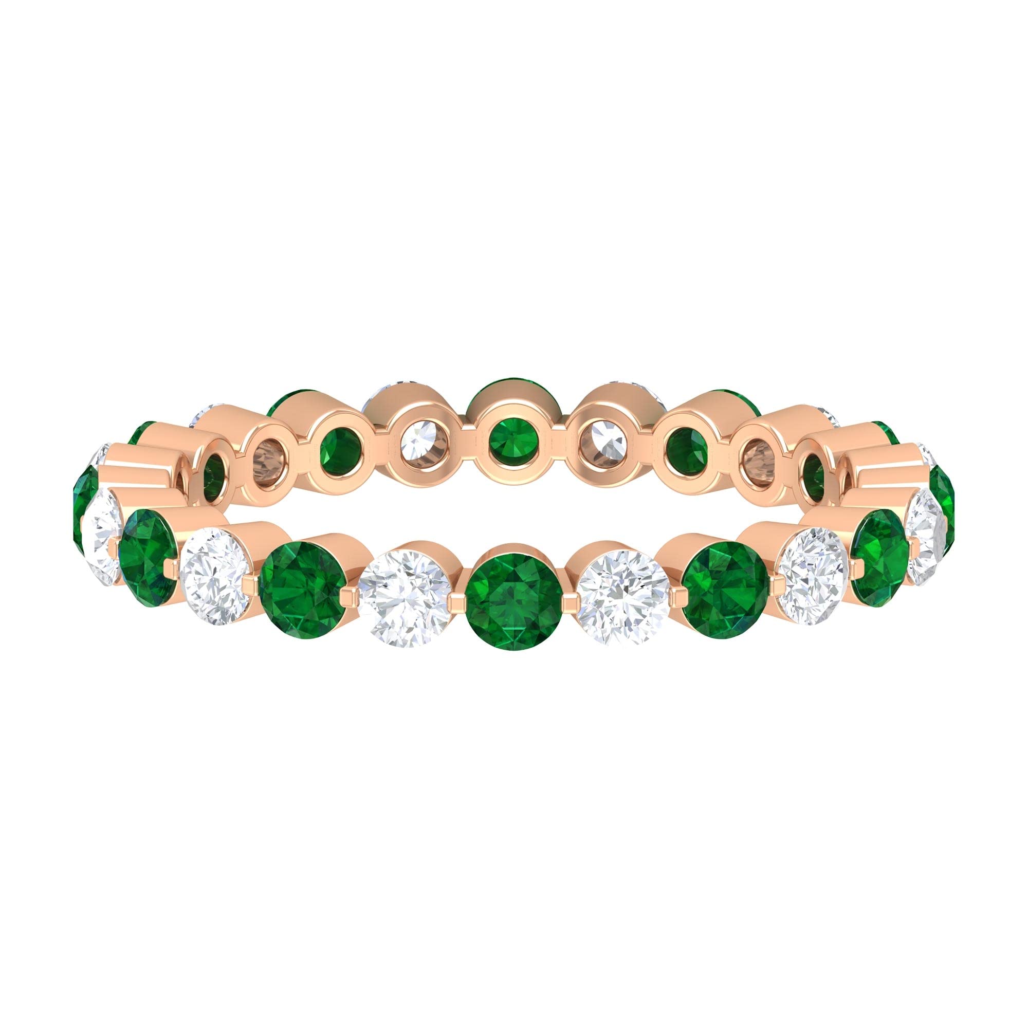 1.50 CT Emerald and Diamond Eternity Ring for Women - 14K Solid Gold Alternate Gemstone Wedding Band, Perfect for Anniversaries, Engagements & Special Occasions