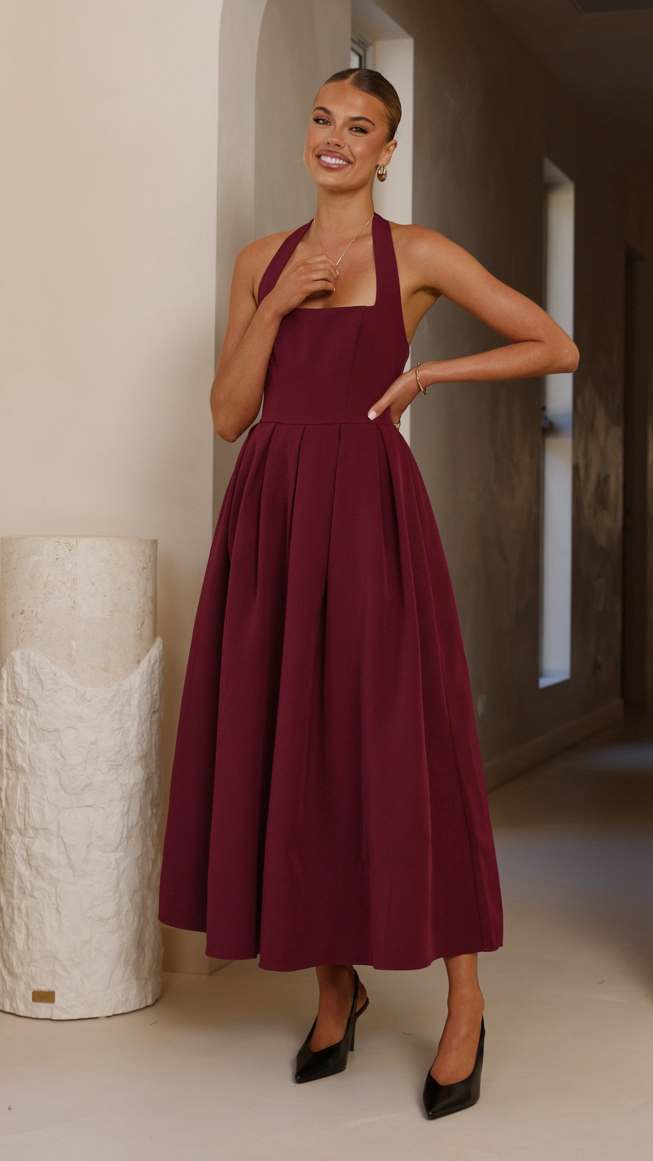 Elegant Kristen Maxi Dress in Wine Red - Perfect for Weddings, Parties & Evening Events | Flowy Long Dress for Women