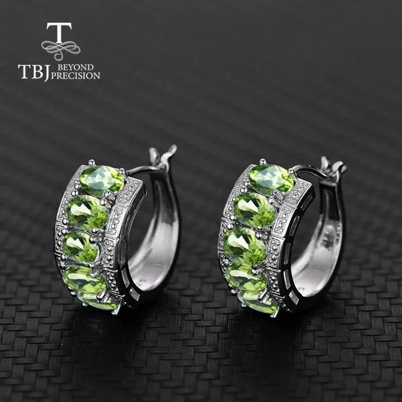 TBJ 925 Sterling Silver Clasp Earrings with Natural Peridot - Elegant Fine Jewelry for Women | Perfect Valentine's Day Gift Box | Ideal for Date Nights, Weddings & Special Occasions
