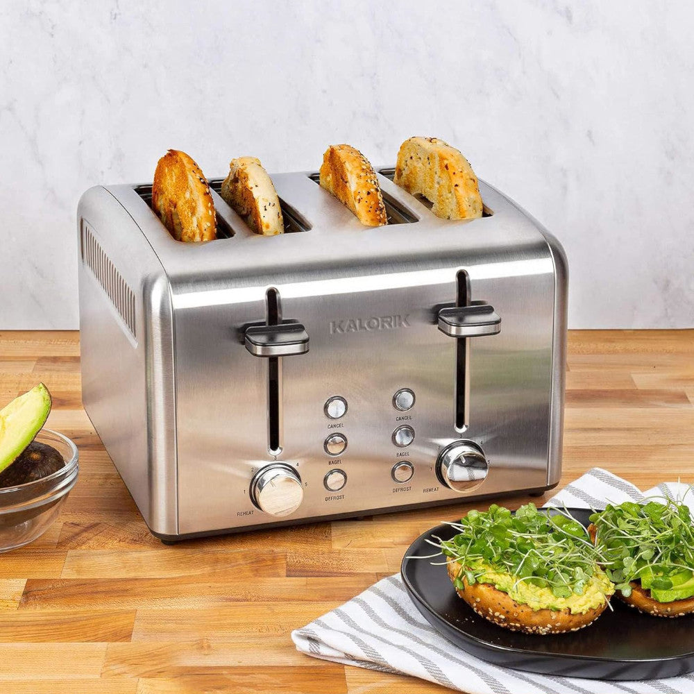 KALORIK TO46813SS 4-Slice Stainless Steel Toaster with Extra-Wide Slots & Bagel Mode - Perfect for Breakfast, Sandwiches & Bagels at Home or Office