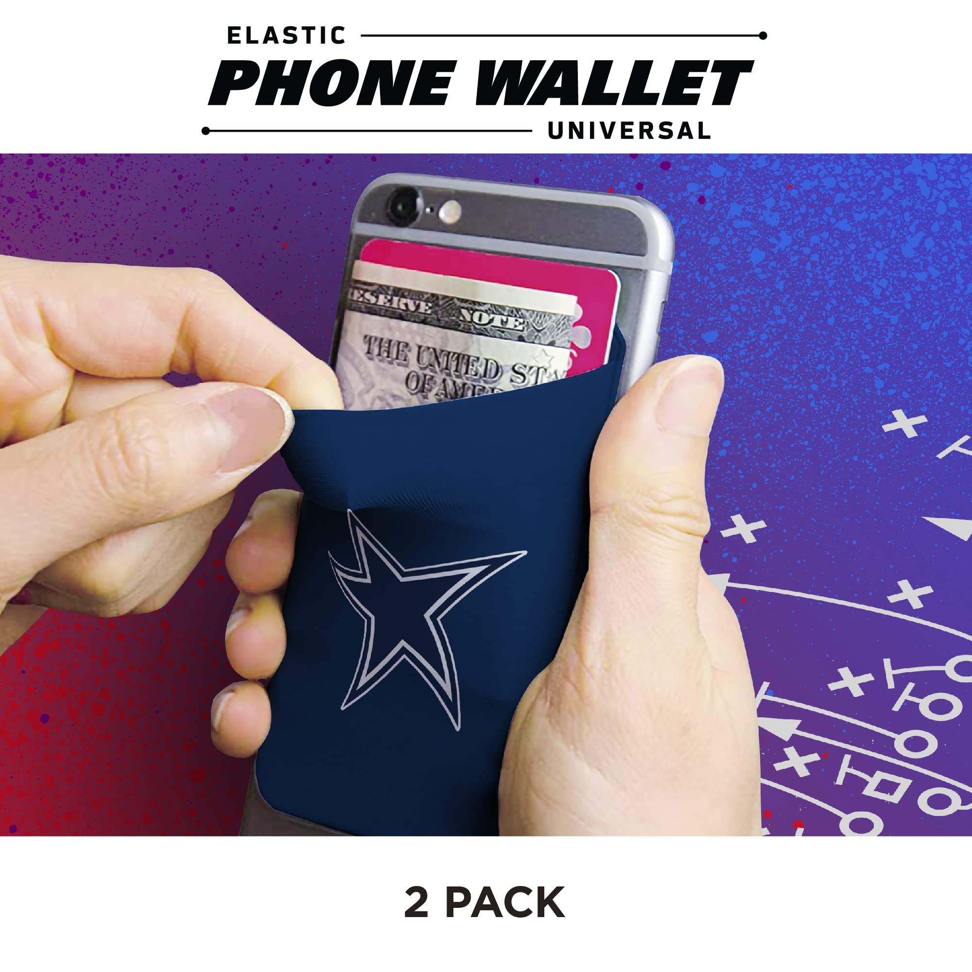 SOAR NFL Elastic Phone Wallet 2 Pack - Stretchy Credit Card Holder for iPhone & Android - Perfect for Game Day, Travel & Everyday Use