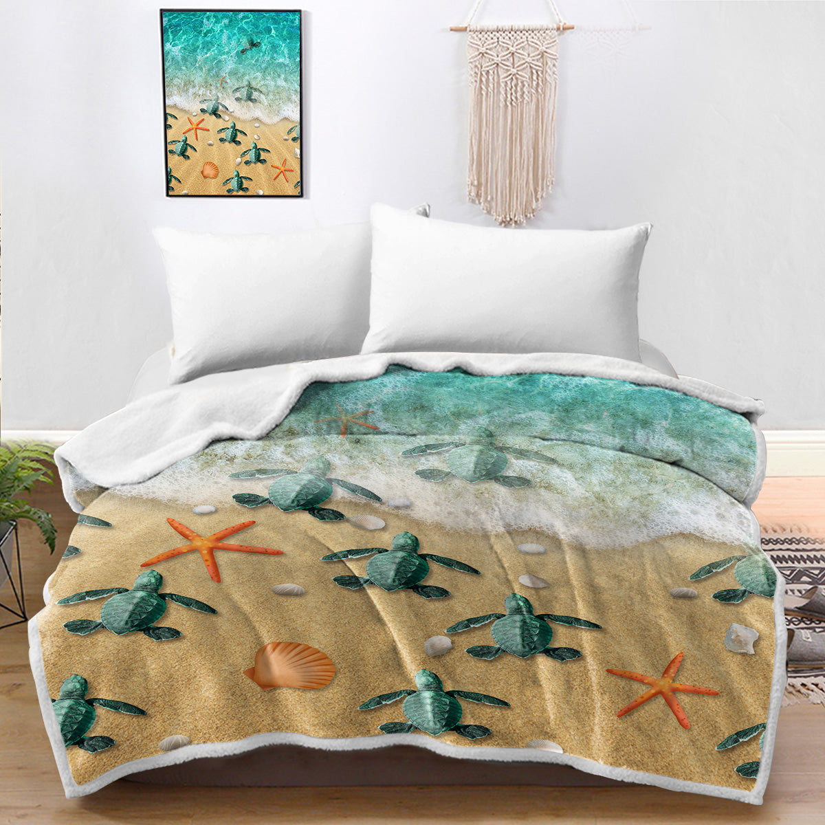 Happy Little Sea Turtles Bedspread Blanket - Soft Coral Reef Themed Throw Blanket for Kids & Adults - Perfect for Nursery, Beach House Decor, or Cozy Movie Nights