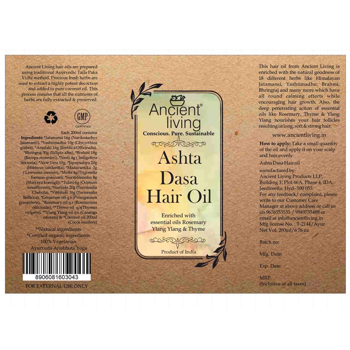 Organic Ashta Dasha Hair Oil for Hair Growth & Strength - Natural Ayurvedic Treatment for Hair Fall Prevention - 50ml (Pack of 2) - Men & Women - Perfect for Daily Hair Care, Scalp Massage & Ayurvedic Hair Treatment