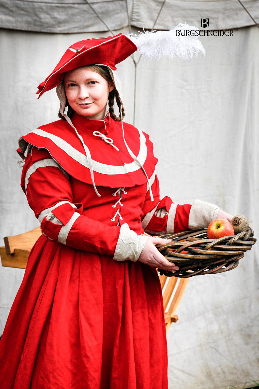 Landsknecht Pellerine Flora Red/Natural - Renaissance Style Cape for Cosplay, Historical Reenactment & Medieval Festivals